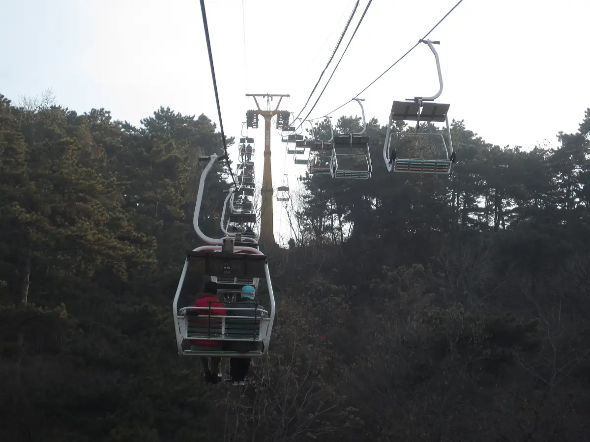 A chairlift above the wooded slopes