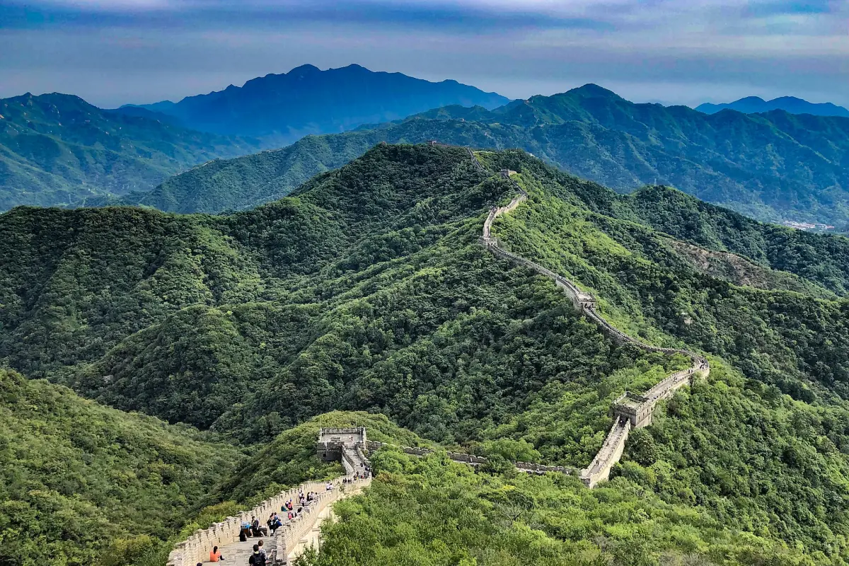 The Mutianyu Great Wall winding over green hills